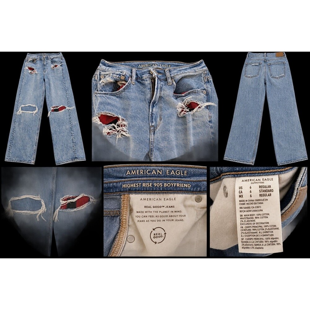 American Eagle Highest Rise 90s Boyfriend Jeans Women’s 6 Distressed Ripped